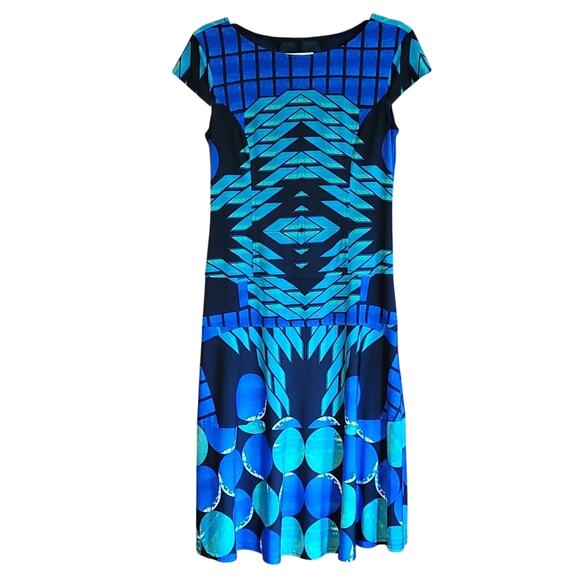 Joseph Ribkoff Size 6 Abstract Print Colorful Blue Green Dress Size 6 - Picture 1 of 8